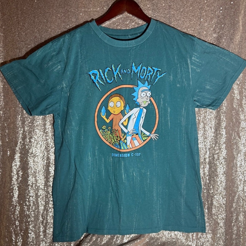 Rick and Morty Dimension C-137 Teal Acid Wash Graphic TShirt Mens XL Cartoon Net